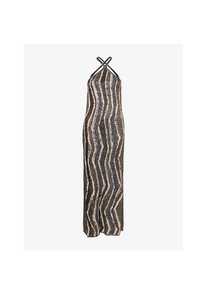 Womens Missoni Halterneck Metallic Knitted Midi Dress