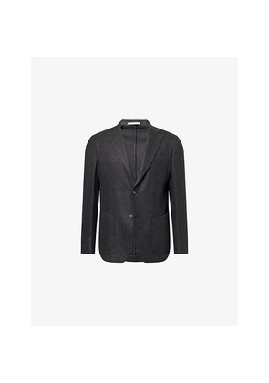 Mens Eleventy Notched-Collar Checked Wool-Silk Blend Jacket