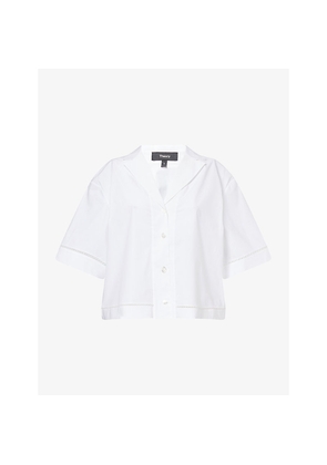 Womens Theory Cropped Short-Sleeves Stretch-Cotton Shirt