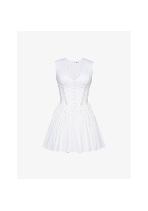 Womens House of CB Carmel Plunge-Neck Stretch-Cotton Mini Dress