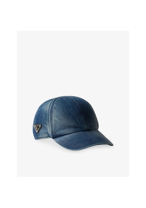 Mens Prada Triangle-Logo Denim Baseball Cap