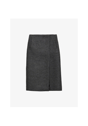 Womens Prada Rush Stitch Virgin-Wool Knee-Length Skirt