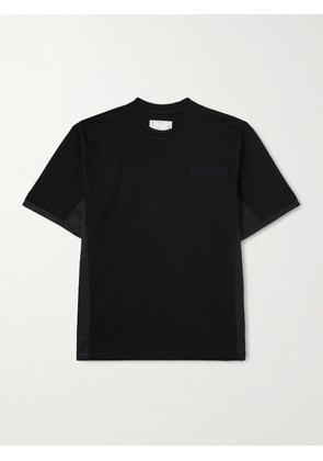 Sacai - Appliquéd Shell-Trimmed Cotton-Jersey T-Shirt - Men - Black - 1