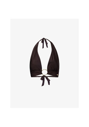 Womens We Are Tala Halter-Plunge Ring Bikini Top