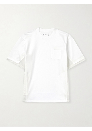 Sacai - Appliquéd Shell-Trimmed Cotton-Jersey T-Shirt - Men - White - 1