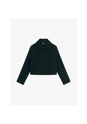 Womens The Kooples Flap-Pocket Double-Breasted Wool-Blend Jacket