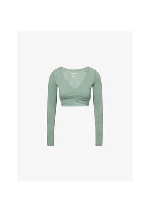 Womens Adanola Ultimate Wrap-Front Long-Sleeve Stretch-Jersey Top