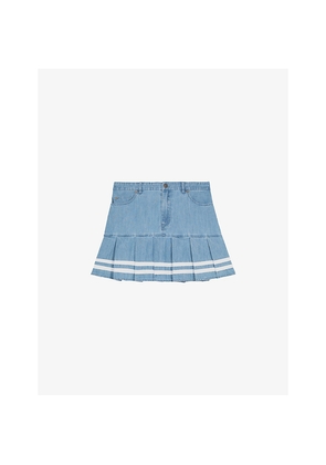 Womens The Kooples Striped Pleated Denim Mini Skirt