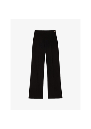 Womens Sandro Button-Embellished Wide-Leg High-Rise Stretch-Woven Trousers