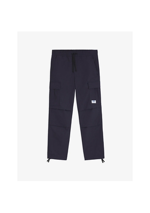 Mens Hugo Logo-Patch Elasticated-Waist Cotton Cargo Trousers