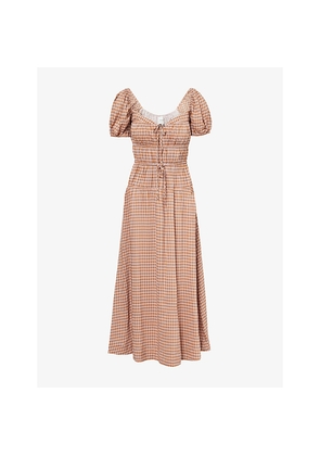 Womens Reformation Rhett Puffed-Sleeves Woven Midi Dress