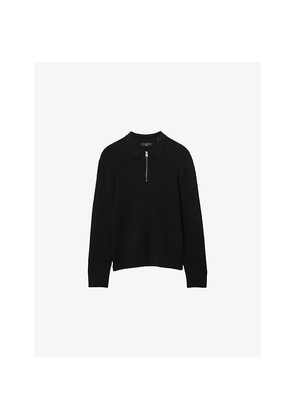 Mens Allsaints Jakob Zip-Neck Long-Sleeve Stretch-Knit Polo