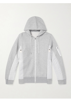 Sacai - MA-1 Nylon-Trimmed Cotton-Blend Jersey Zip-Up Hoodie - Men - Gray - 1
