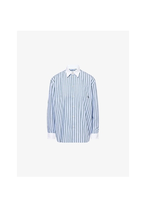 Womens Sporty & Rich Celia Striped Cotton-Poplin Shirt
