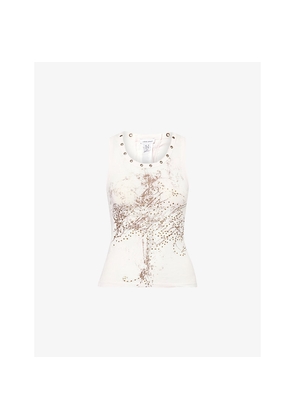 Womens Jaded London Graphic-Pattern Lace-Panel Cotton-Blend Top