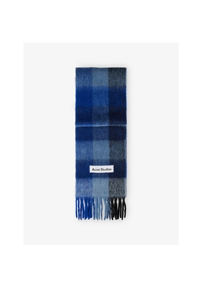 Womens Acne Studios Check Fringed Wool-Blend Scarf