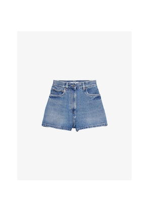 Womens Prada High-Rise Faded-Wash Denim Shorts