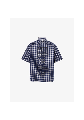 Mens Rhude Check-Print Short-Sleeves Cotton-Poplin Shirt