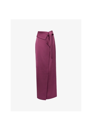 Womens Genny Envers Wrap-Front Satin Midi Skirt