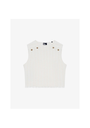 Womens The Kooples Cropped Tweed Cotton-Blend Top