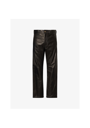 Mens Fear Of God Regular-Fit Straight-Leg Leather Trousers