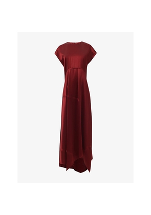 Womens Leem Panelled Asymmetric-Hem Satin Maxi Dress