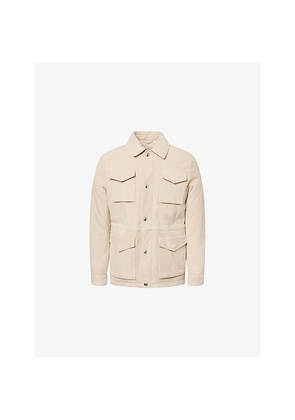 Mens Eleventy Flap-Pocket Long-Sleeve Suede Safari Jacket