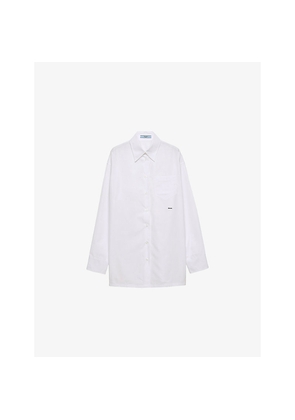 Womens Prada Logo-Embroidered Cotton Poplin Shirt