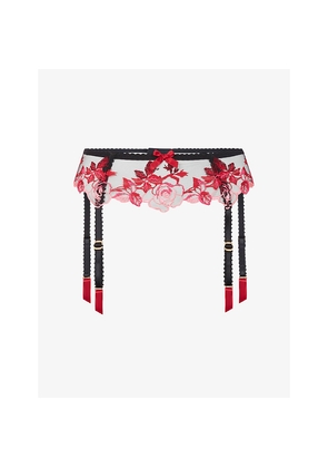 Womens Agent Provocateur Callypso Floral-Embroidered Mesh Suspender Belt