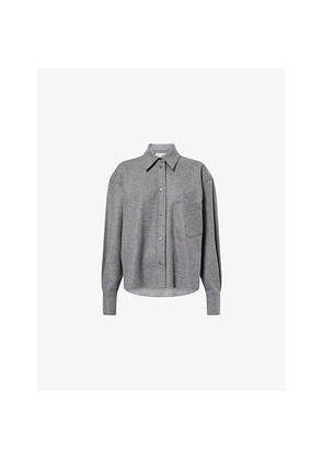 Womens Victoria Beckham Cropped Long-Sleeves Wool and Cashmere Shirt