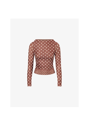 Womens House Of Sunny Layer Polka-Dot Stretch-Woven Top