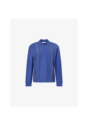 Mens Palmes Lace-Trim Long-Sleeve Cotton Polo Top