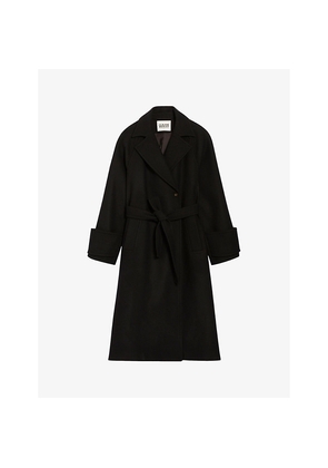 Womens Claudie Pierlot Gama Loose-Fit Belted-Waist Wool-Blend Coat