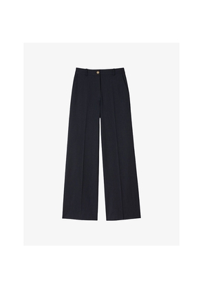 Womens Sandro Striped Straight-Leg Stretch Wool-Blend Trousers