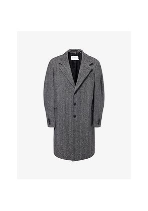 Mens Givenchy Twisted Sleeve Herringbone Wool-Blend Coat