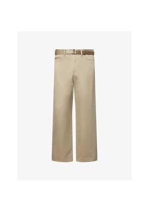 Mens Sacai Belted Straight-Leg Cotton Chino Trousers