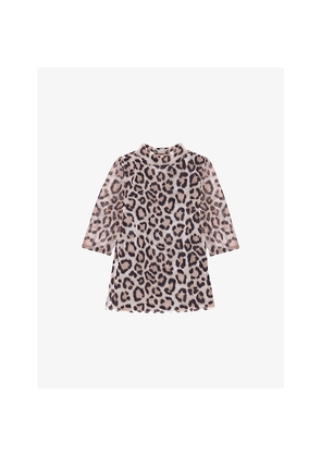 Womens Ro&Zo Leopard-Print Slim-Fit Mesh Top