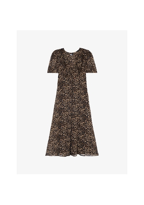 Womens The Kooples Leopard-Print V-Neck Woven Midi Dress