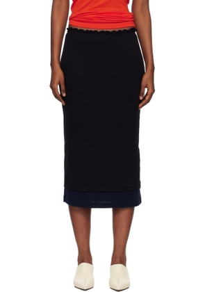 Jil Sander Black Lightweight Wool Layered Midi Skirts Set