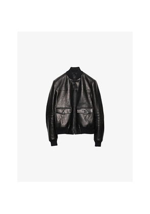Mens Prada Patch-Pocket Leather Bomber Jacket