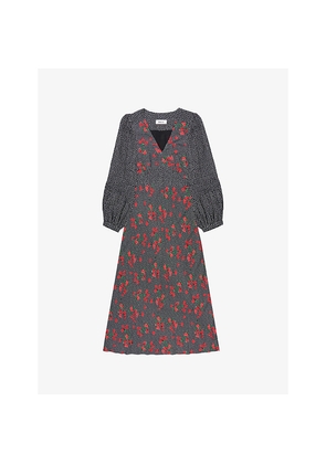 Womens Ro&Zo Floral and Spot Print Long-Sleeve Woven Dress