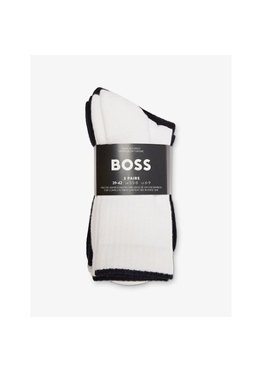 Mens Boss Logo-Print Pack Of Three Ribbed Stretch-Woven Socks