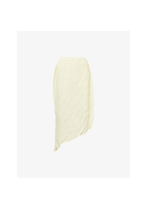 Womens Issey Miyake Wrinkled and Twisted Asymmetric Knitted Midi Skirt