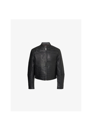 Mens Daily Paper Structured De-Bossed Leather Jacket