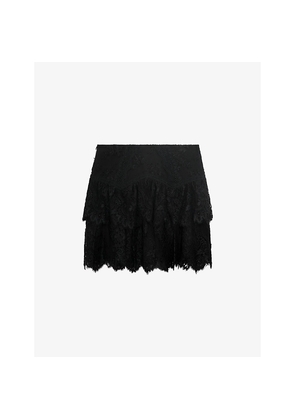 Womens The Kooples Tiered Scalloped-Trim Lace Mini Skirt