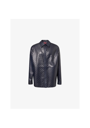 Mens Gucci Embossed Monogram-Pattern Long-Sleeve Faux-Leather Shirt