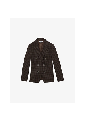 Womens Reiss Ayla Checked Double-Breasted Wool-Blend Blazer