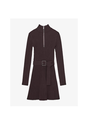 Womens Reiss Vienna Zip-Neck Long-Sleeve Stretch-Knit Mini Dress