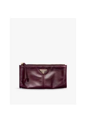Womens Prada Triangle-Logo Leather Pouch