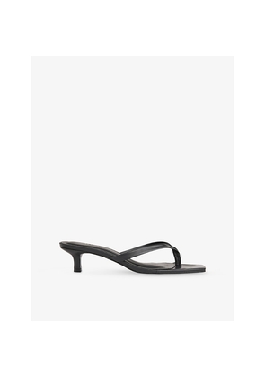 Womens Whistles Toe-Post Leather Kitten-Heel Mules